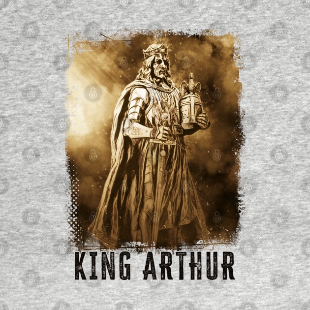 King ARTHUR Vintage portrait with Crown Helmet and Sword by Naumovski